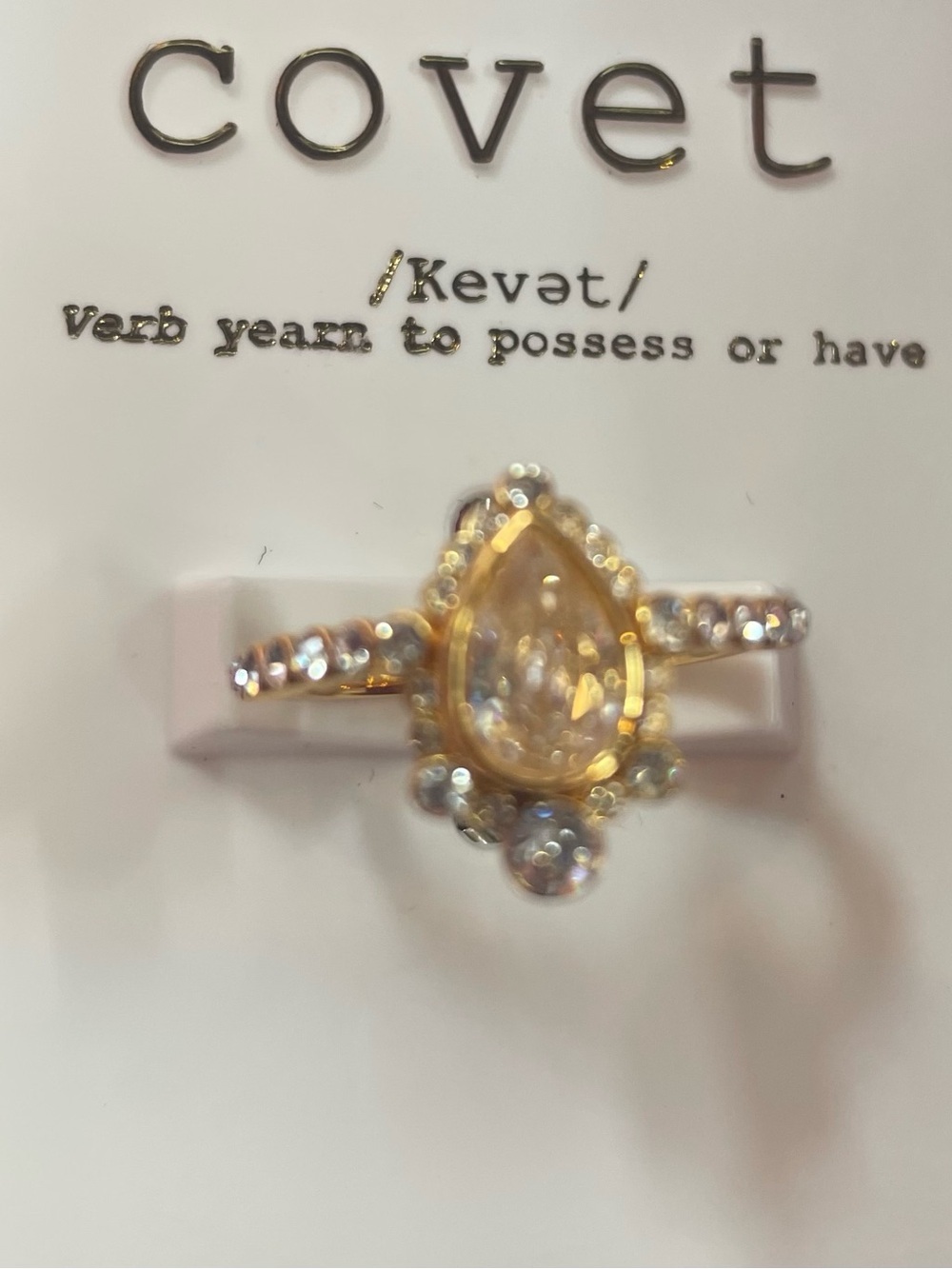 Covet (Nordstrom) Gold Teardrop Halo Ring with Clear Stones